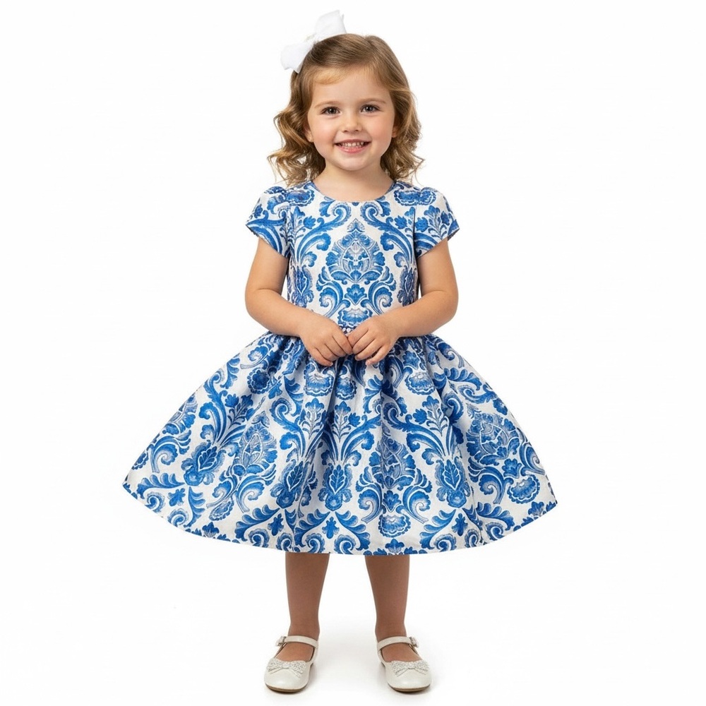 Halabaloo blue and white jacquard twirl dress